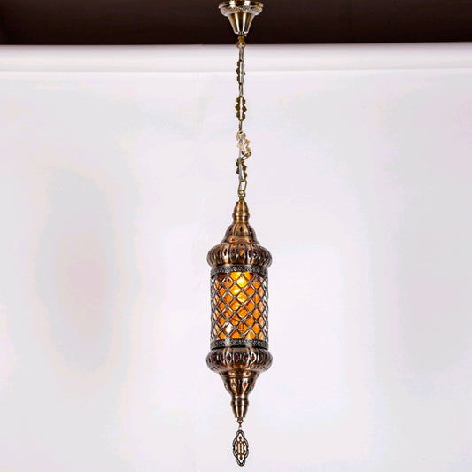 Handmade Turkish Mosaic Pendant Light - Hollow Carved Moroccan Ceiling Chandelier with Matte Glass Shade for Living Room