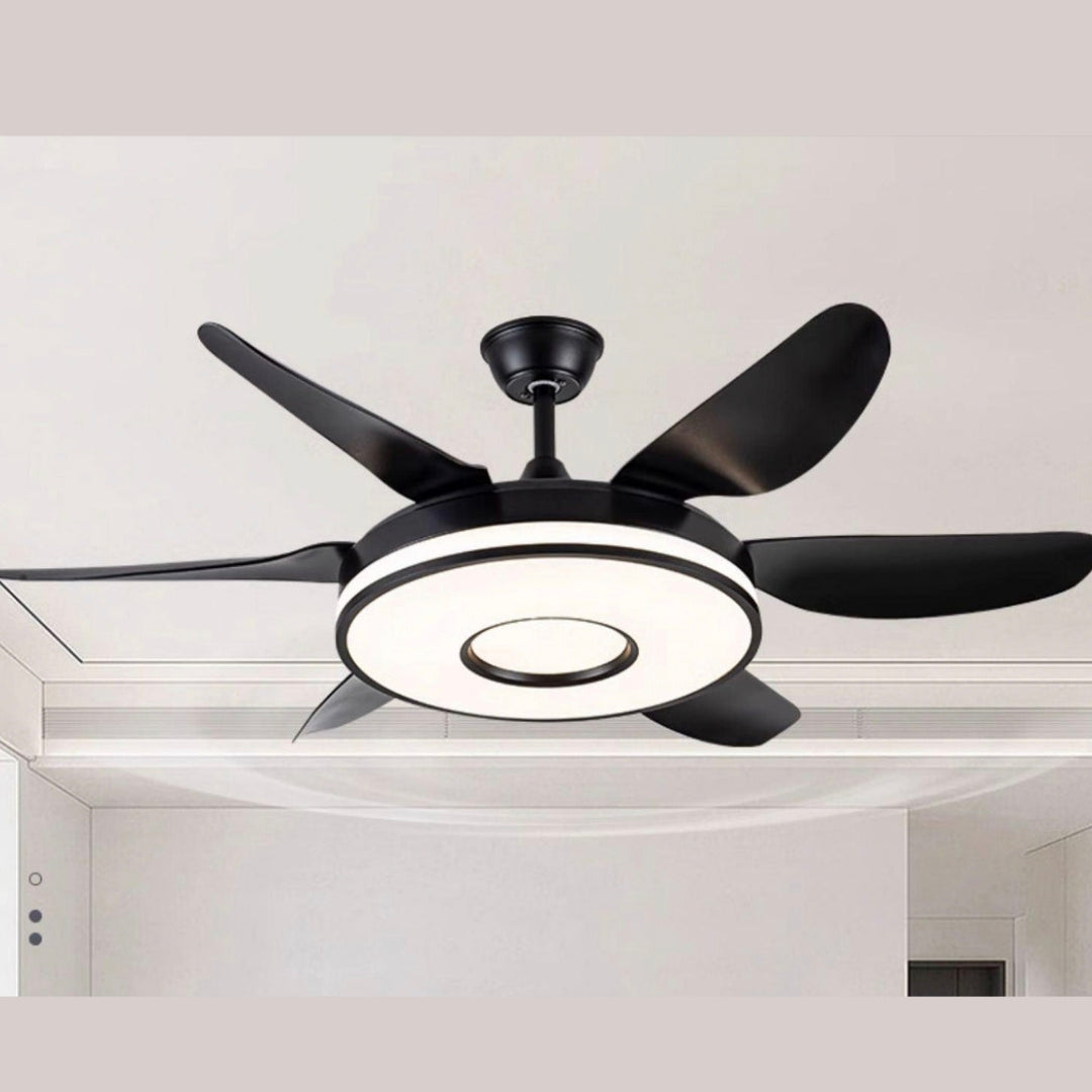 52-Inch Modern Black Ceiling Fan Chandelier - Remote Control with 6 Blades and Warm White Lighting