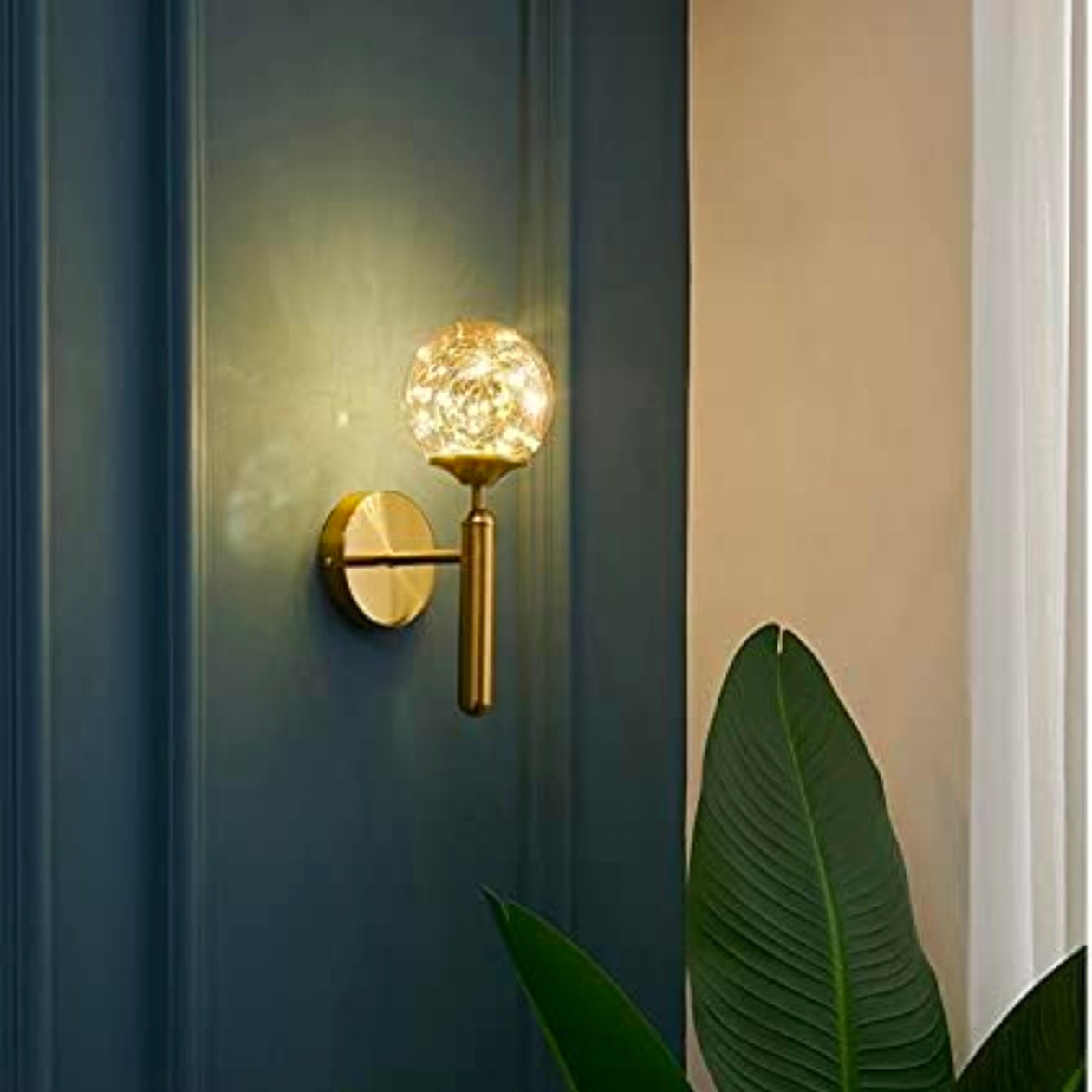 Fairy Round Glass Ball Modern Metal Wall Light - Gold Warm White, Up to 40 Watts Capacity