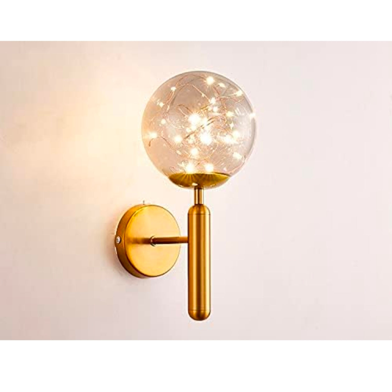 Fairy Round Glass Ball Modern Metal Wall Light - Gold Warm White, Up to 40 Watts Capacity