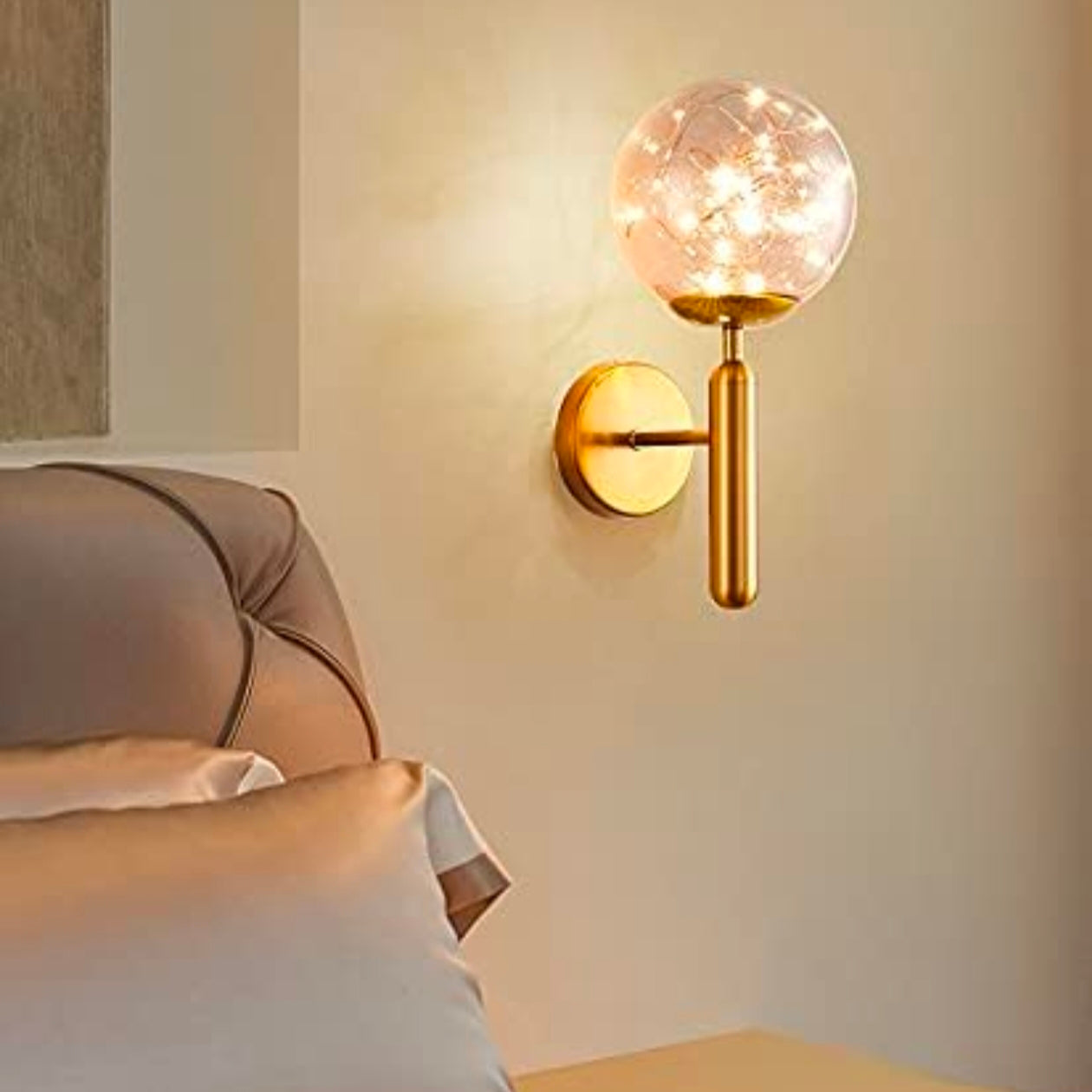 Fairy Round Glass Ball Modern Metal Wall Light - Gold Warm White, Up to 40 Watts Capacity