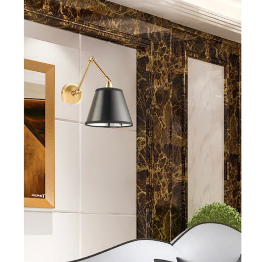 Black Gold Wall Light - Adjustable Arm Fixture with Shade for Indoor and Outdoor Use - Warm White Lighting