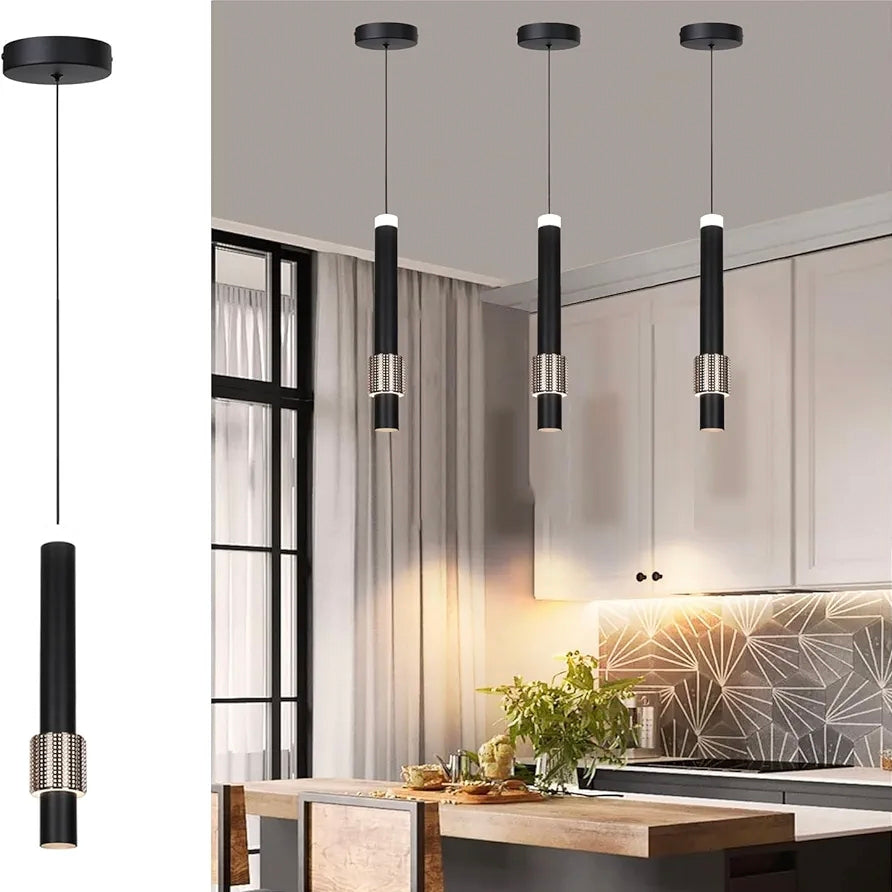 Pendant Lights Kitchen Island Lighting Fixture - Modern Black and Brass Dimmable LED Hanging Light for Bar and Dining Room - Black