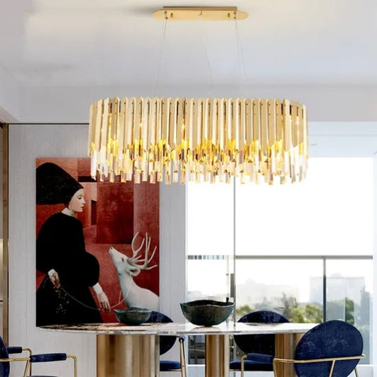 Indoor Titanium Gold Crystal LED Pendant Lamp – Elegant Lighting for Modern Home Decor