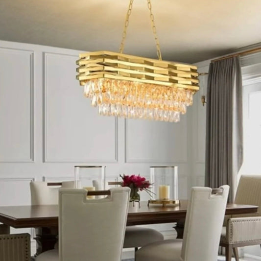 Luxury Gold Crystal Rectangular Oval Chandelier – Exquisite Lighting for Upscale Interiors