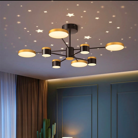 Luxury LED Starry Sky Projection Chandelier - Creative Internet Celebrity Bedroom Lamp for Romantic Living Room and Hotel Room Decor