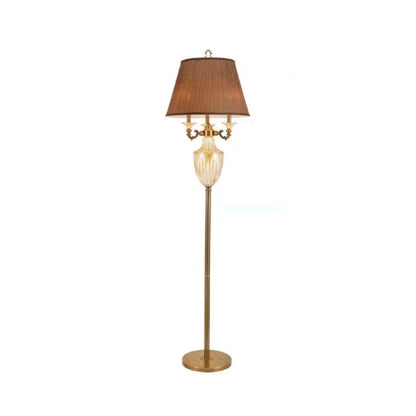 Beige Tapered Fabric Floor Lamp with Dangling Crystal Accents - Traditional Elegance for Reading & Ambient Lighting