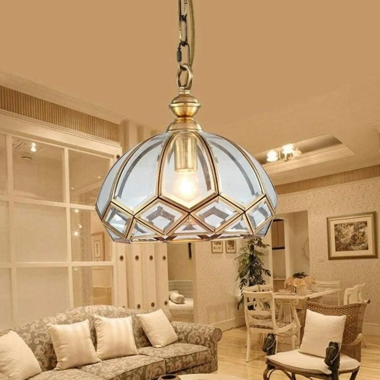 Single Light Brass Vintage Gold Glass Pendant Ceiling Light - Warm White Lighting for Classic Elegance