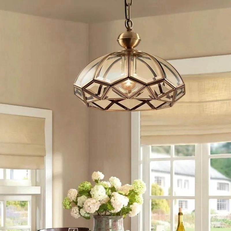 Single Light Brass Vintage Gold Glass Pendant Ceiling Light - Warm White Lighting for Classic Elegance