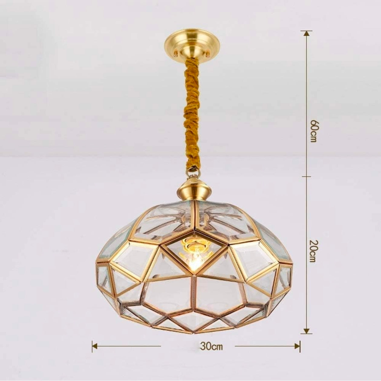 Single Light Brass Vintage Gold Glass Pendant Ceiling Light - Warm White Lighting for Classic Elegance