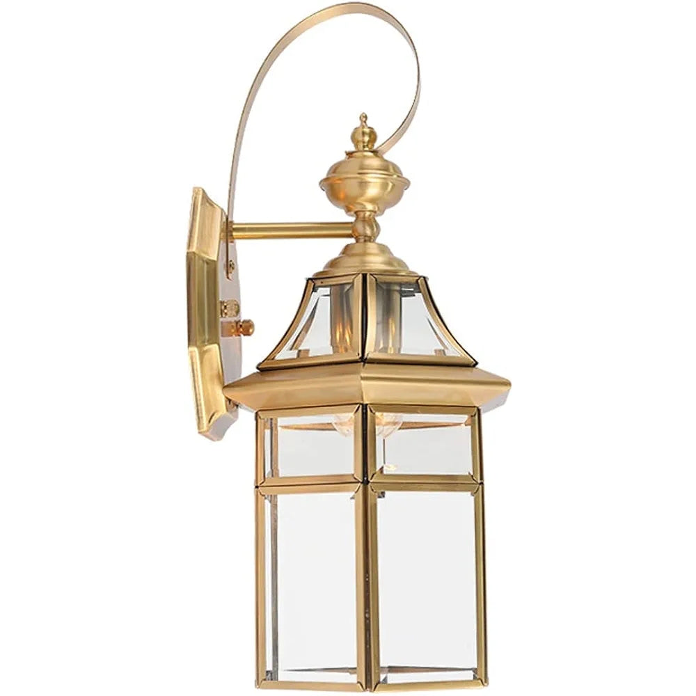 Waterproof Copper Outdoor Wall Lantern with Clear Glass - Decorative Wall-Mounted Light for Porch, Door, and Garage