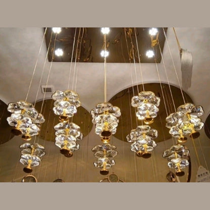 18-Light LED Crystal Flower Double Height Long Stair Chandelier - Elegant Staircase Lighting