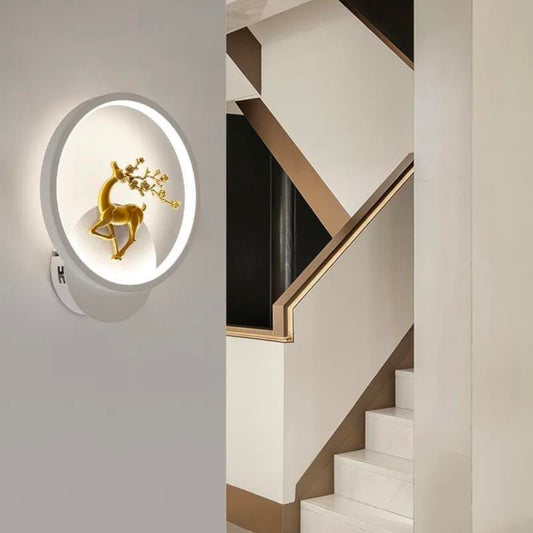 Round Deer LED Wall Lamp - 3-in-1 Color Adjustable (Warm White, Natural White, Cold White) for Versatile Lighting