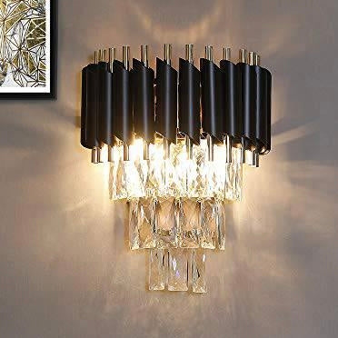 LED Crystal Modern Black Gold Metal Wall Light - Warm White Fixture for Drawing Room Elegance