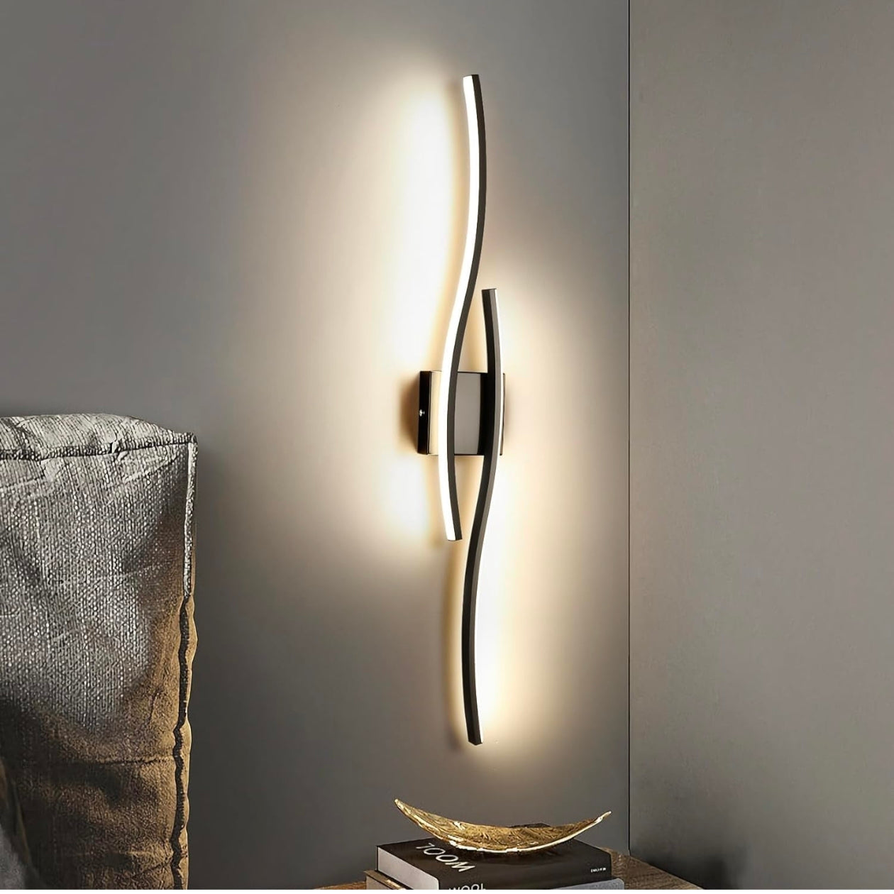 LED Black Long Wall Light - Warm White Fixture for Living Room and Bedside Decor - Height 800 mm