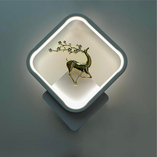 Home Decor LED Fancy Wall Light - Off-White Night Lamp, Decorative Wall Lights for Bedroom and Living Room (White Square Shape with Deer)