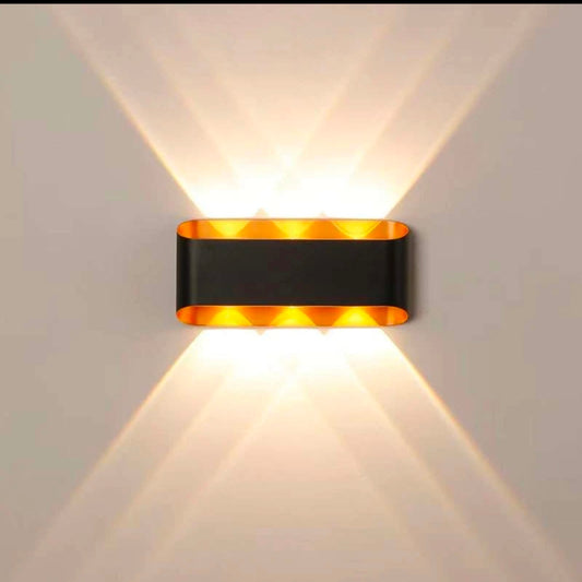 LED 6W Outdoor Black and Gold Wall Lamp - Up and Down Waterproof Wall Light in Warm White (Pack of 1)