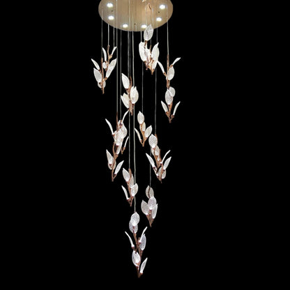 18-Light LED Crystal Flower Double Height Long Stair Chandelier - Elegant Lighting for Staircases