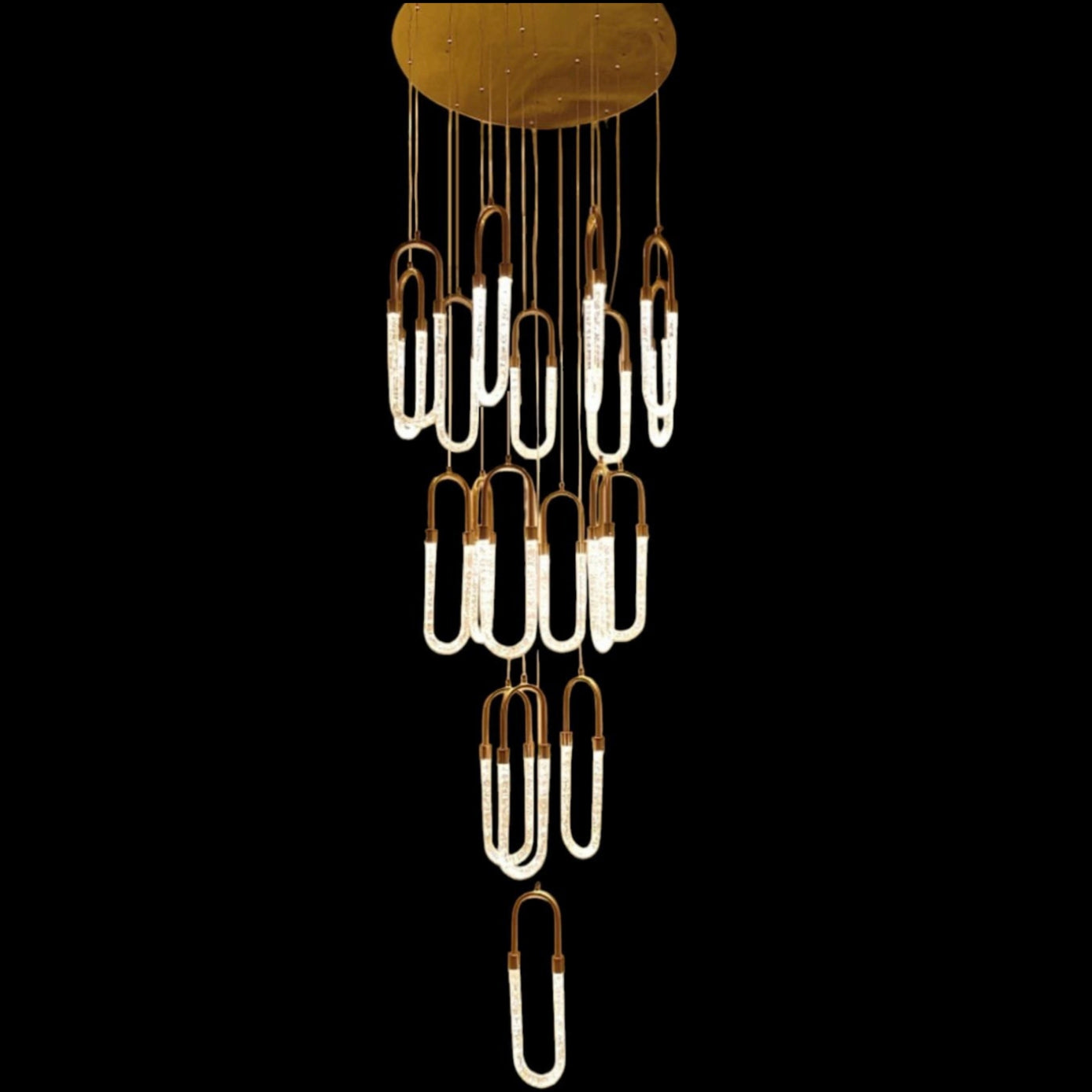 19-Light Creative U-Shaped Tube Golden LED Double Height Long Stair Chandelier - Modern Lighting for Staircases