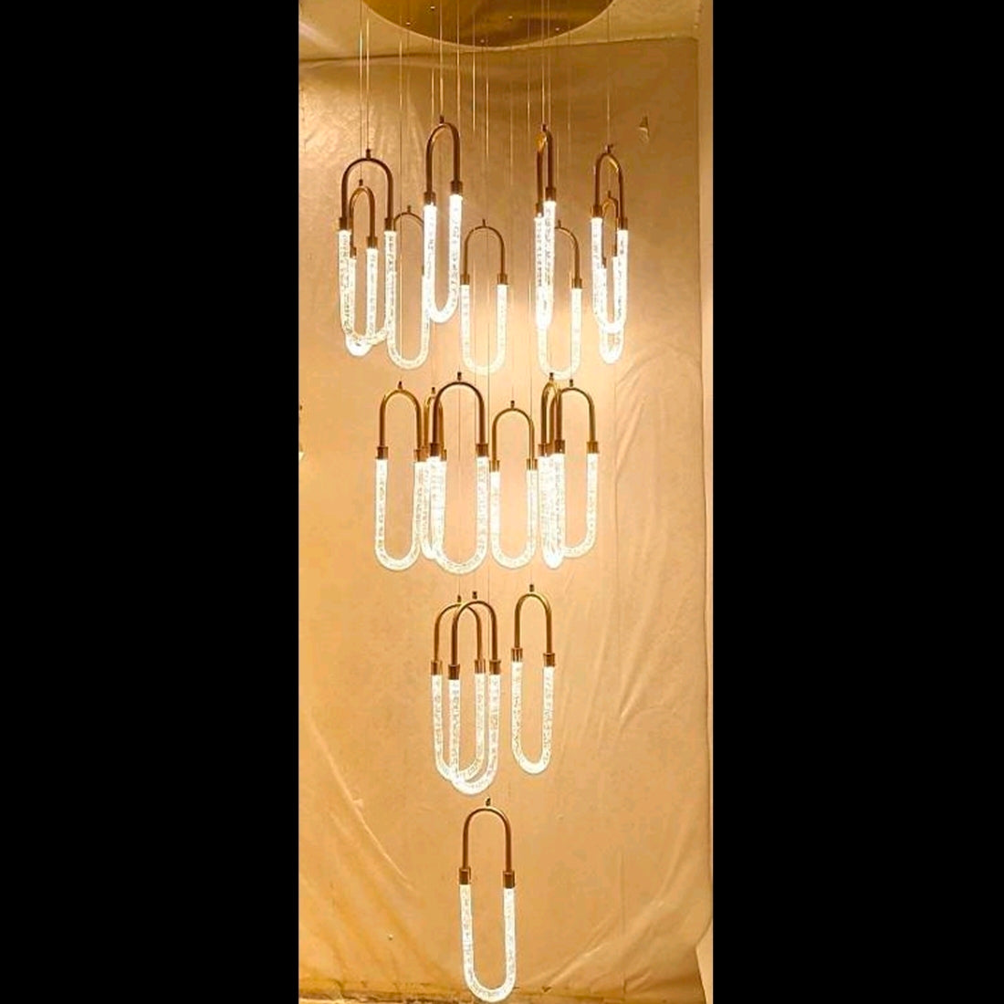 19-Light Creative U-Shaped Tube Golden LED Double Height Long Stair Chandelier - Modern Lighting for Staircases