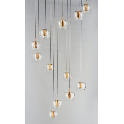 20-Light LED Apple Shape Clear Glass Double Height Long Chandelier - Stylish Lighting for Elegant Spaces