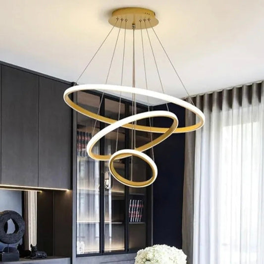 STODE® 3 Ring Chandelier: Modern Light for Living Room & Hall - Adjustable Pendant Light for Home Décor - Gold