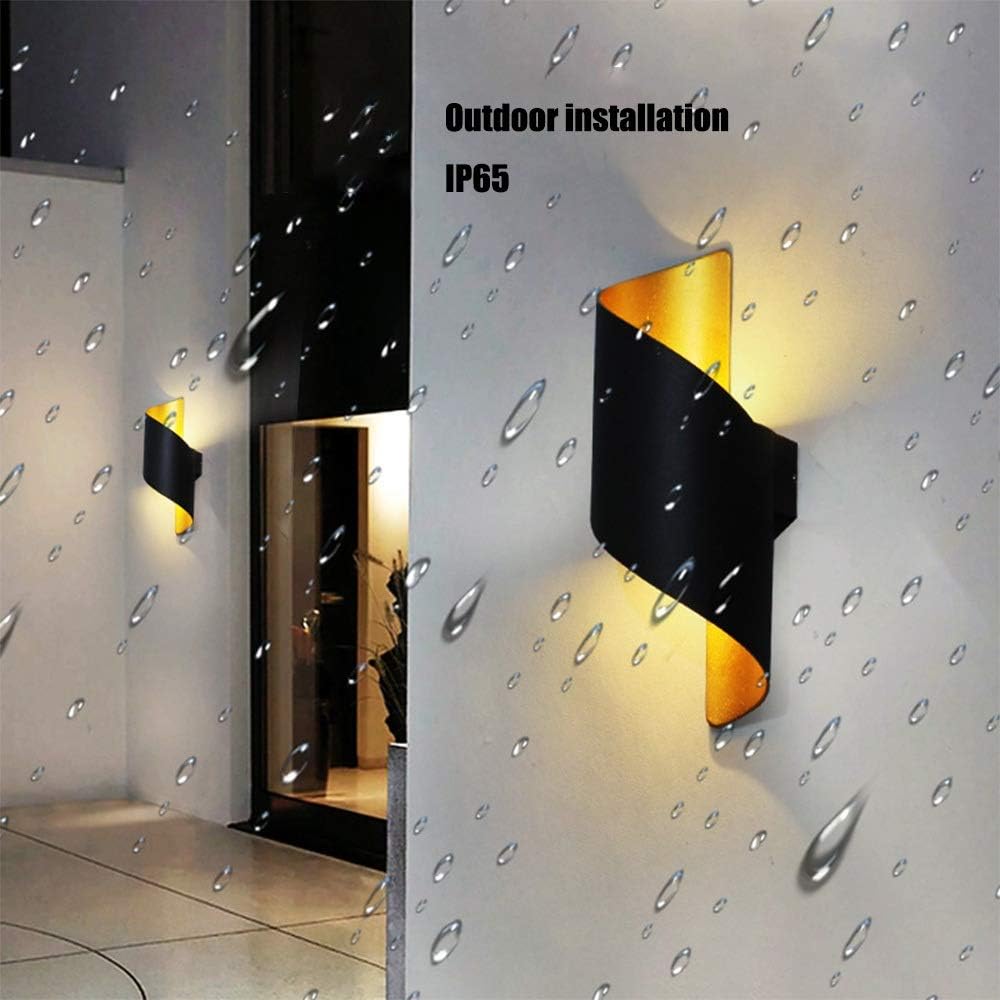 10W LED Outdoor Black and Gold Wall Lamp - Up and Down Waterproof Wall Light in Warm White (Pack of 1)