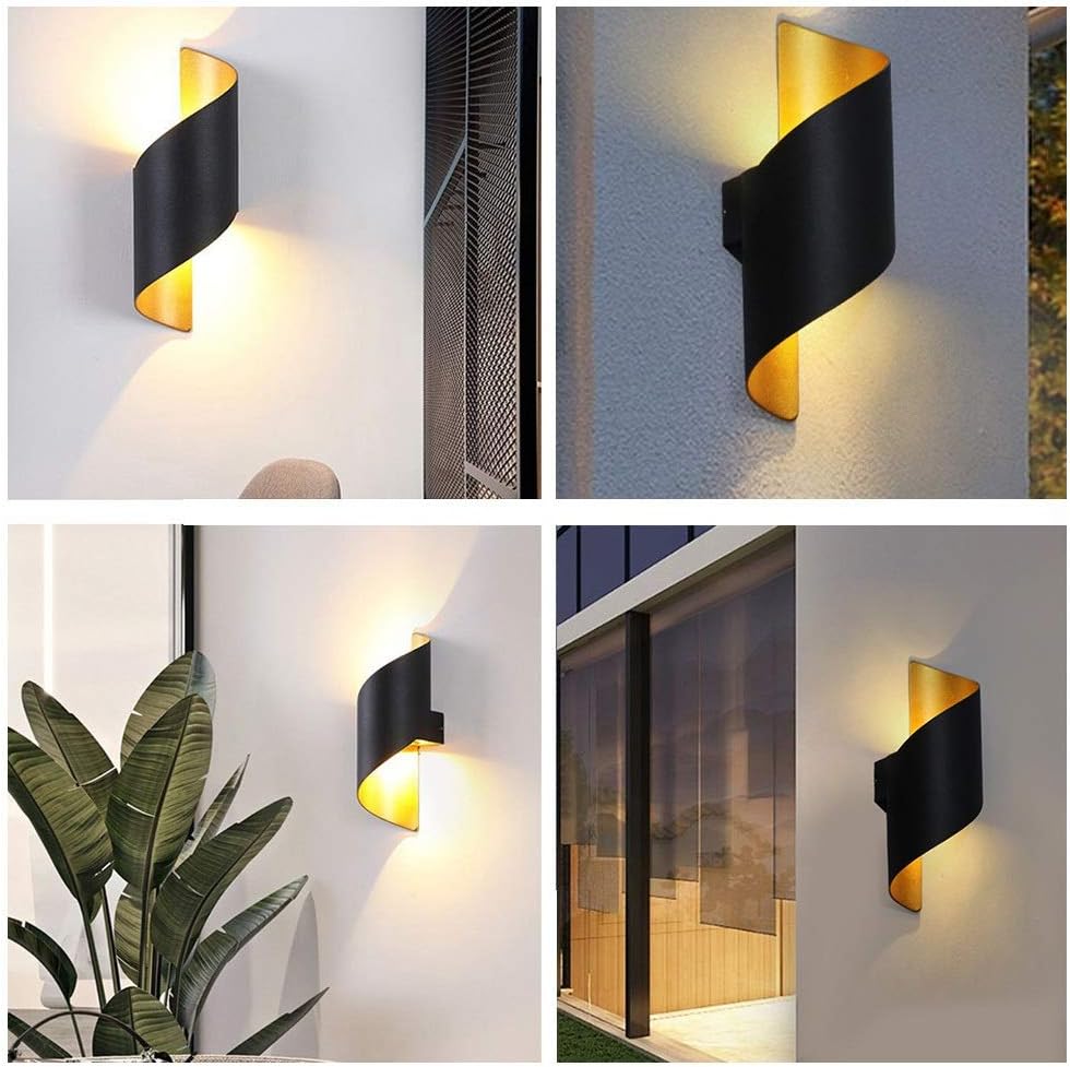 10W LED Outdoor Black and Gold Wall Lamp - Up and Down Waterproof Wall Light in Warm White (Pack of 1)