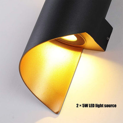 10W LED Outdoor Black and Gold Wall Lamp - Up and Down Waterproof Wall Light in Warm White (Pack of 1)