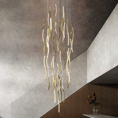 35-Light LED Gold S-Style Double Height Long Stair Chandelier - Stunning Lighting for Staircases