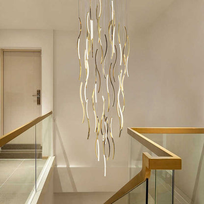 35-Light LED Gold S-Style Double Height Long Stair Chandelier - Stunning Lighting for Staircases