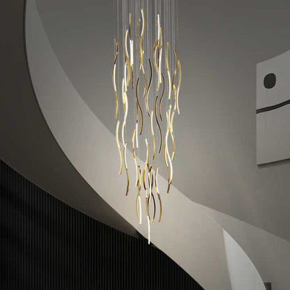 35-Light LED Gold S-Style Double Height Long Stair Chandelier - Stunning Lighting for Staircases