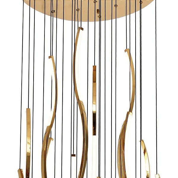 35-Light LED Gold S-Style Double Height Long Stair Chandelier - Stunning Lighting for Staircases