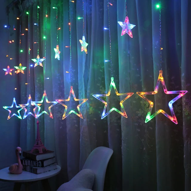 STODE® Multicolor 138 LED 12 Stars Curtain Lights - Star Fairy Lights for Home, Holiday, Christmas & Party Decor