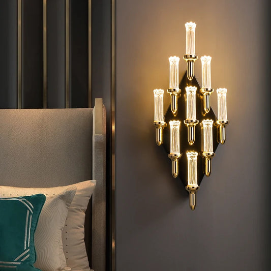 Creative Candle-Shaped Wall Lamp – Gold Luxury LED Hanging Lights for Bedside & Living Room