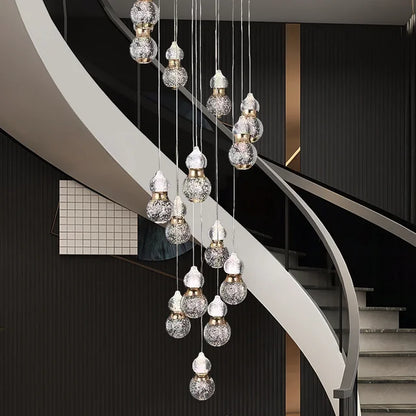 Modern LED Spiral Staircase Chandelier with Luxury Crystal Ball Pendant Lights for Duplex Living Room - 20 Lights