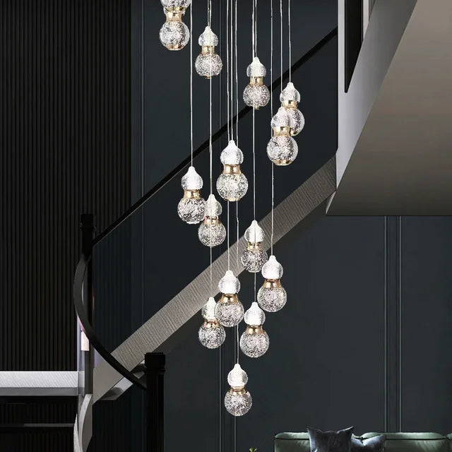 Modern LED Spiral Staircase Chandelier with Luxury Crystal Ball Pendant Lights for Duplex Living Room - 20 Lights