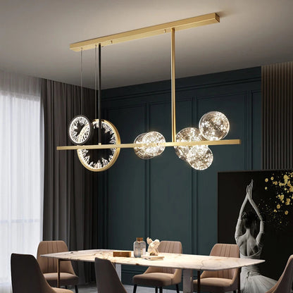 Stunning 5-Light Gold Body Linear Crystal Bubble Glass Ball LED Chandelier for Elegant Home Decor