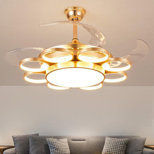 Modern Invisible Golden Rings Ceiling Fan Chandelier with Remote Control - 4 ABS Blades - Warm White