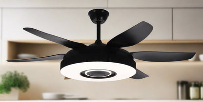 52-Inch Modern Black Ceiling Fan Chandelier - Remote Control with 6 Blades and Warm White Lighting