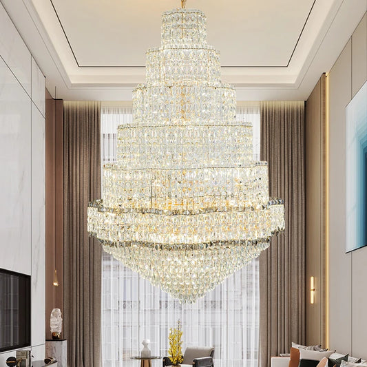 Post Modern Stair Chandelier Large Chandelier Light Luxury Simple Duplex Villa Rotating Hollow Hotel Crystal Hanging Lighting