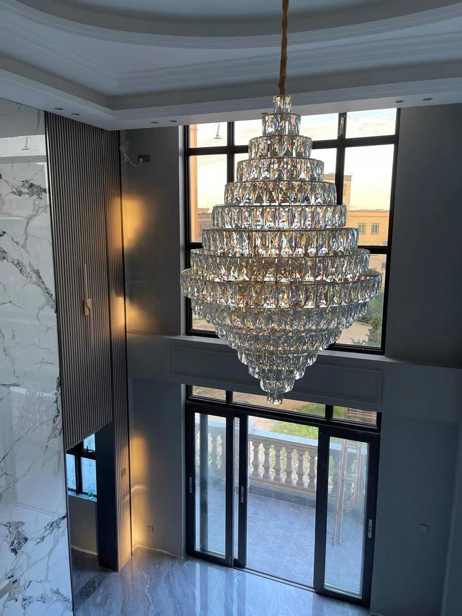 Extra Large Crystal Chandelier – Luxury Foyer Ceiling Light for Living Room, Entrance, and Staircase