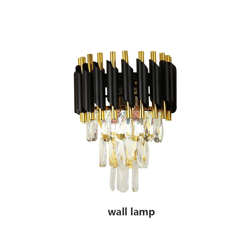 LED Crystal Modern Black Gold Metal Wall Light - Warm White Fixture for Drawing Room Elegance