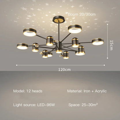 Modern LED Chandelier with Remote Control Featuring Starry Projection - Stylish Ceiling Pendant Light for a Unique Ambiance