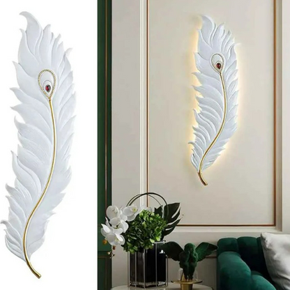 Krishna Ji Feather Wall Lamp - Elegant White Wall Lighting, 21W Dimmable LED Sconce with 3000K-6000K for Bedroom, Living Room, and Hallway Decor