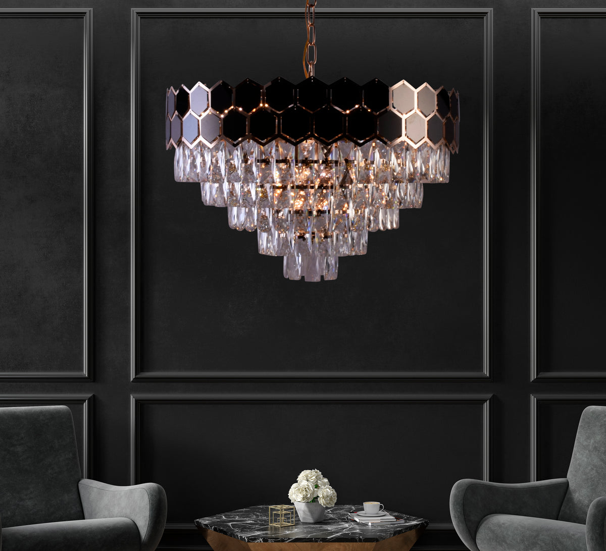 Majestic Manor Crystal Hexagon Chandelier – Exquisite Home Decor Lighting