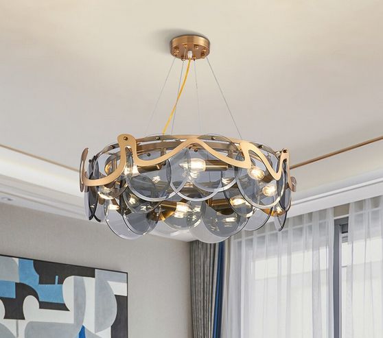 Grey Crystal Chandelier - Post-Modern Round & Oval Ceiling Light for Living Room, Bedroom & Dining Room