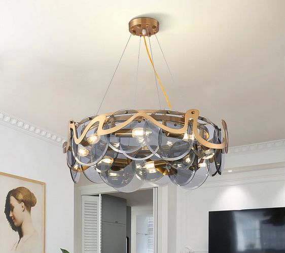 Grey Crystal Chandelier - Post-Modern Round & Oval Ceiling Light for Living Room, Bedroom & Dining Room