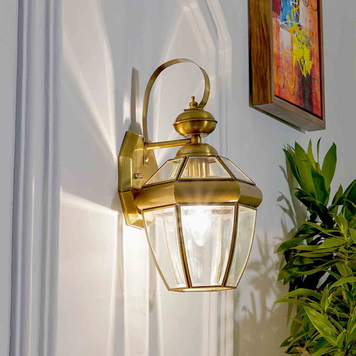 Elegant Leopold Classic Brass & Glass Lantern Wall Light - Vintage Outdoor & Indoor Lighting Fixture