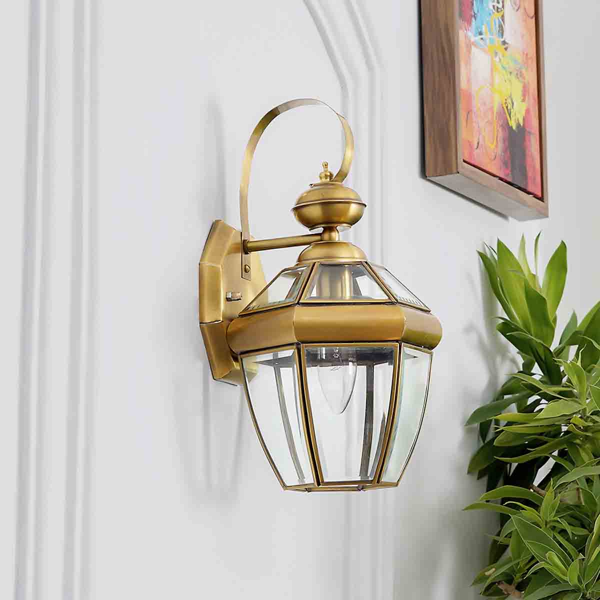 Elegant Leopold Classic Brass & Glass Lantern Wall Light - Vintage Outdoor & Indoor Lighting Fixture